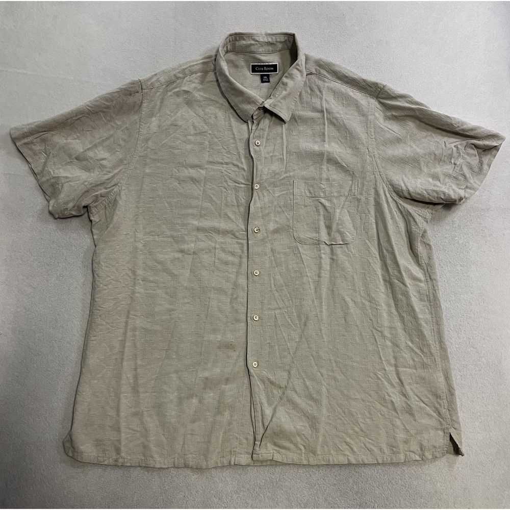 Club Room Shirt Men's 2XL Beige Short Sleeve Button Down Rayon Silk